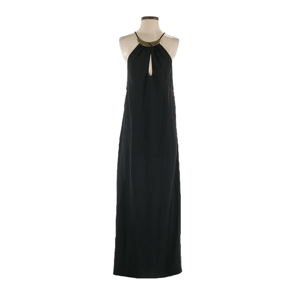 Victoria’s Secret Black Satin Halter Maxi Dress NWT Gold Hardware Slip Size S